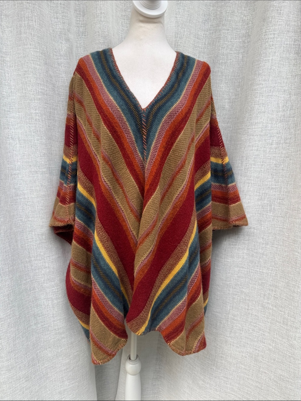 Ralph Lauren striped knit southwestern Aztec Navajo poncho v neck red blue gold